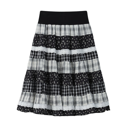NewJNXS SS Plaid & Floral Patchwork Maxi Skirt