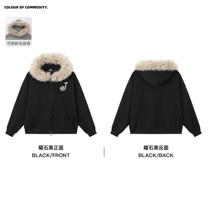 NewJNXS Detachable Plush Collar Jacket & Pants Set
