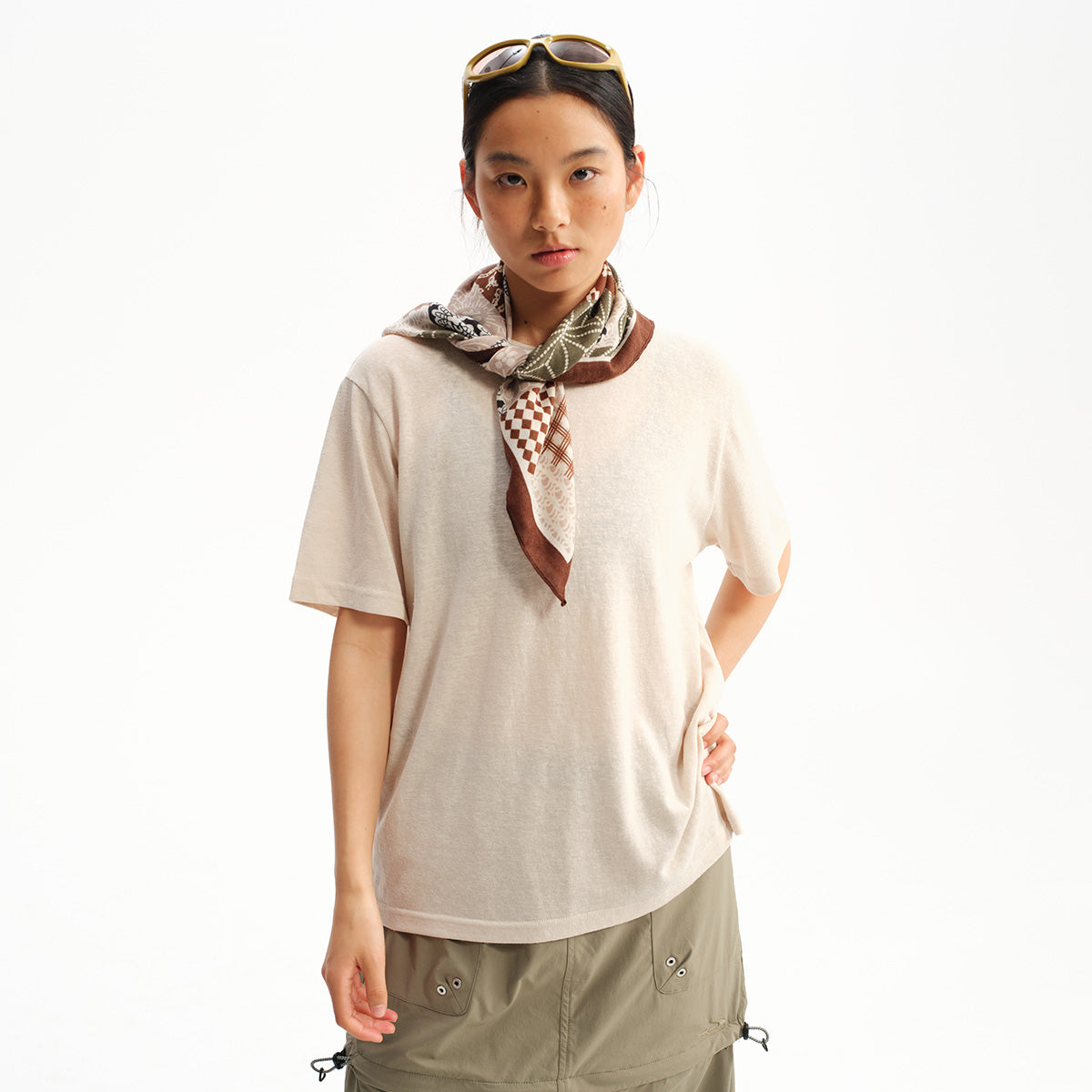 NewJNXS Linen-Feel Relaxed Basic T-Shirt