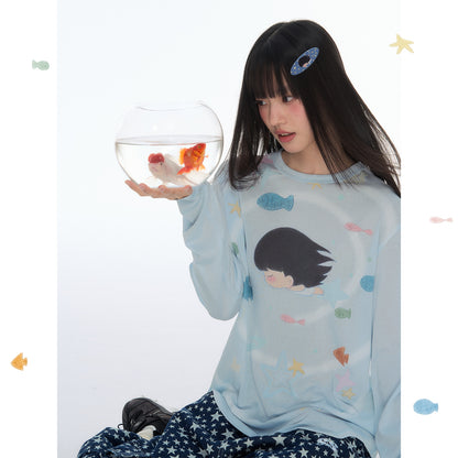 【NewJNXS × Kuku 2.0】Star & Fish Lyocell Oversized Long Sleeve Tee