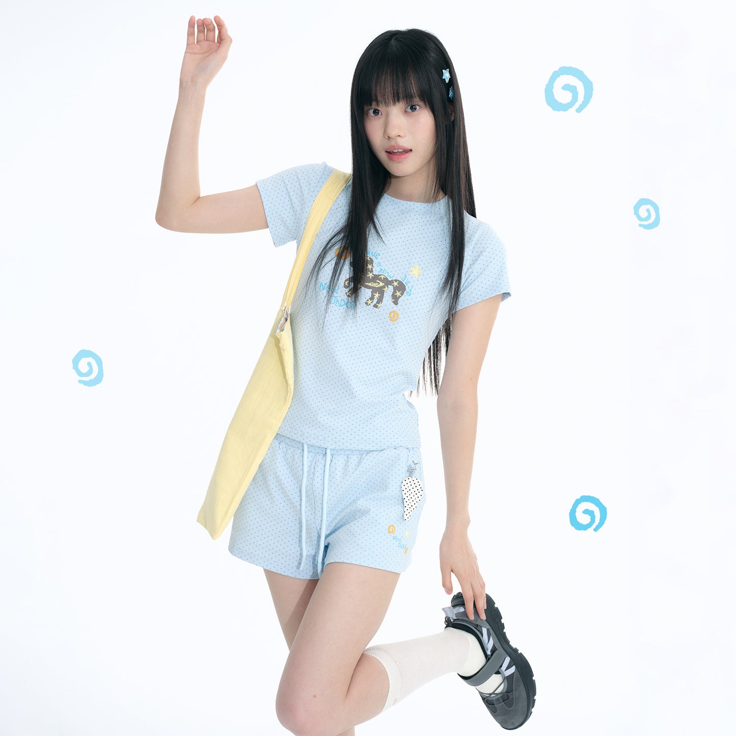 Glitter Pony Embroidered T-Shirt&Mini Shorts