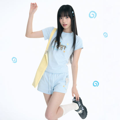 Glitter Pony Embroidered T-Shirt&Mini Shorts