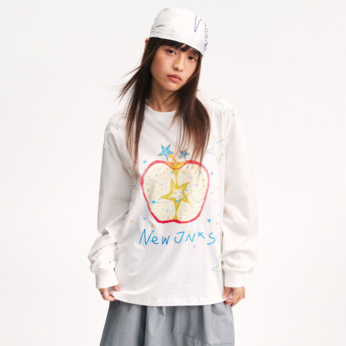 NewJNXS Apple Embroidered Long Sleeve Tee