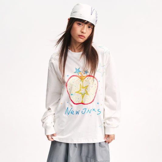 NewJNXS Apple Embroidered Long Sleeve Tee