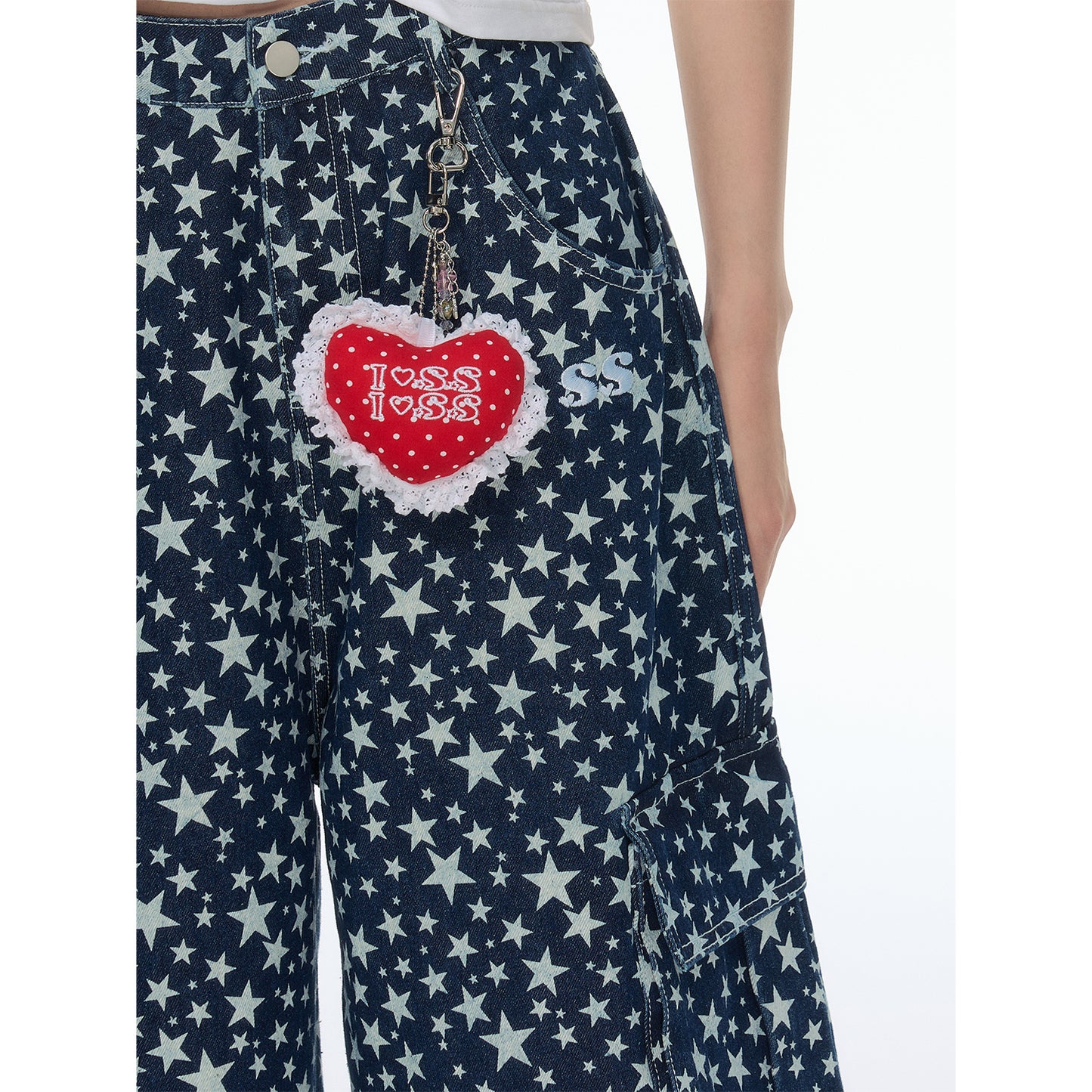 NewJNXS SS Double-Sided Heart Lace Charm