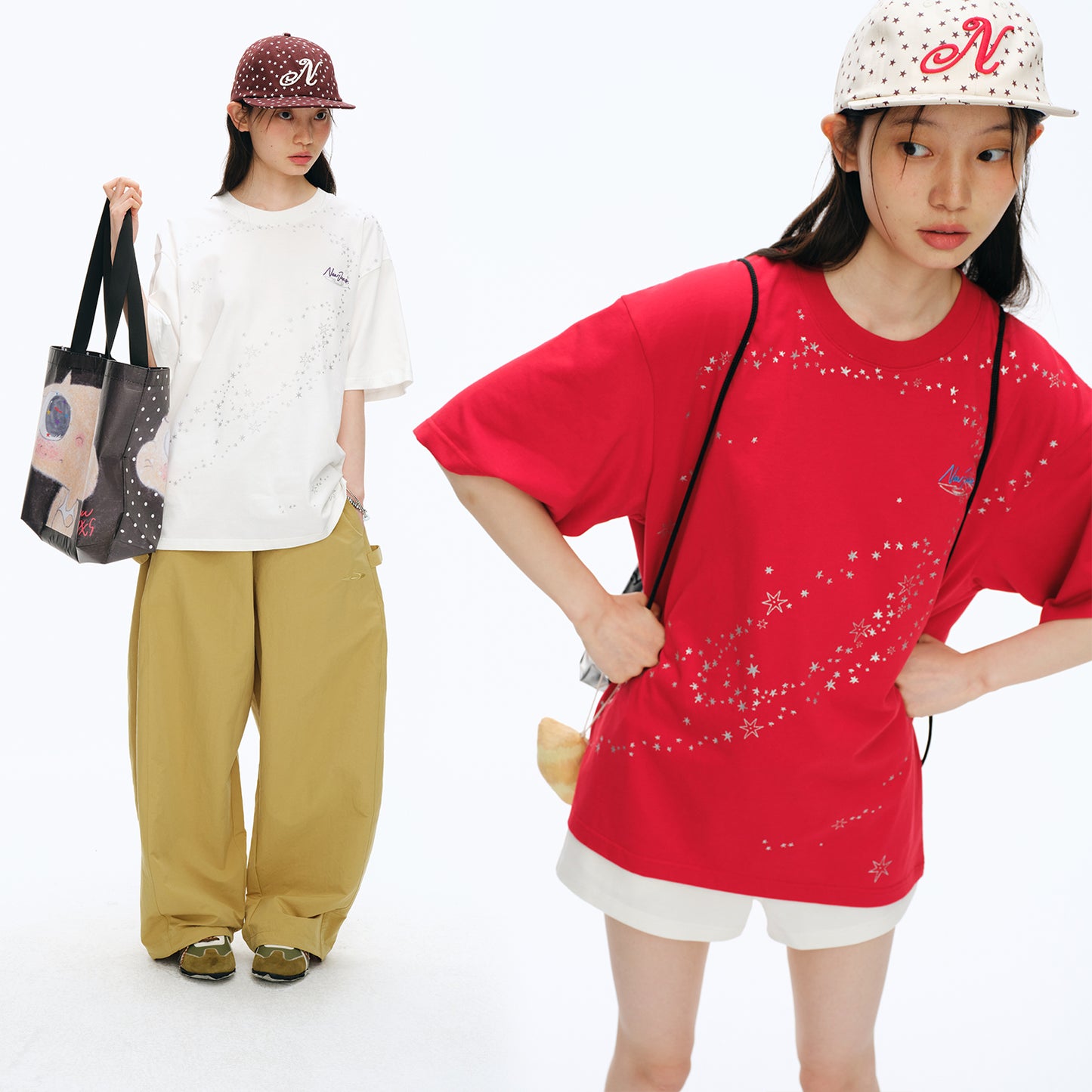 NewJNXS Glitter Star Graphic Oversized T-Shirt