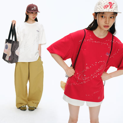 NewJNXS Glitter Star Graphic Oversized T-Shirt