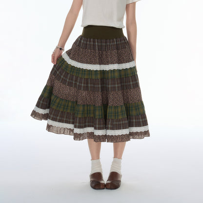 NewJNXS SS Plaid & Floral Patchwork Maxi Skirt