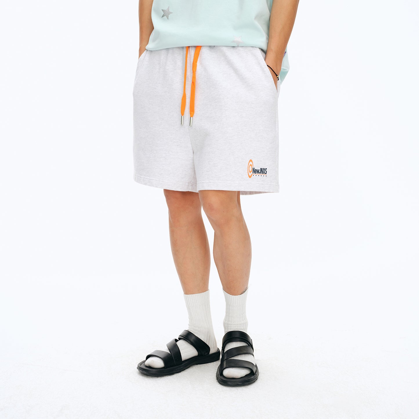 NewJNXS Washed Brushed Color-Block Sports Shorts