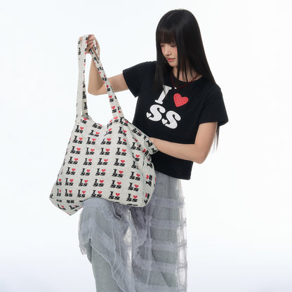 NewJNXS SS All-Over Heart & Letter Print Large Tote Bag