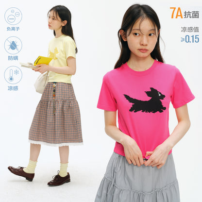 NewJNXS Fuzzy Dog Graphic Cropped Tee
