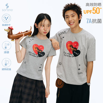 NewJNXS UV Protection Heart Puppy  Graphic Slim  Tee
