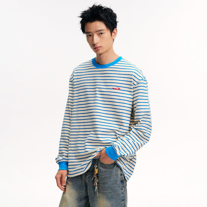 NewJNXS 100% Cotton Contrast Stripe Long Sleeve T-Shirt