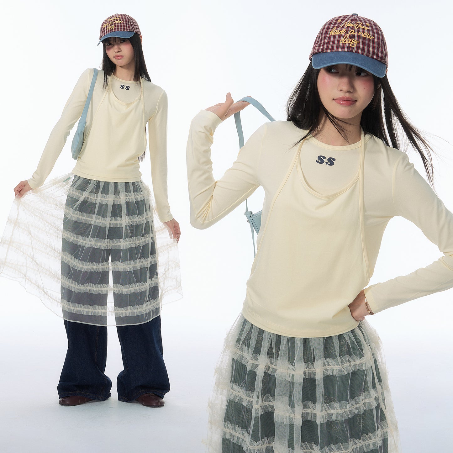 NewJNXS SS 2-in-1 Cami Long Sleeve T-Shirt
