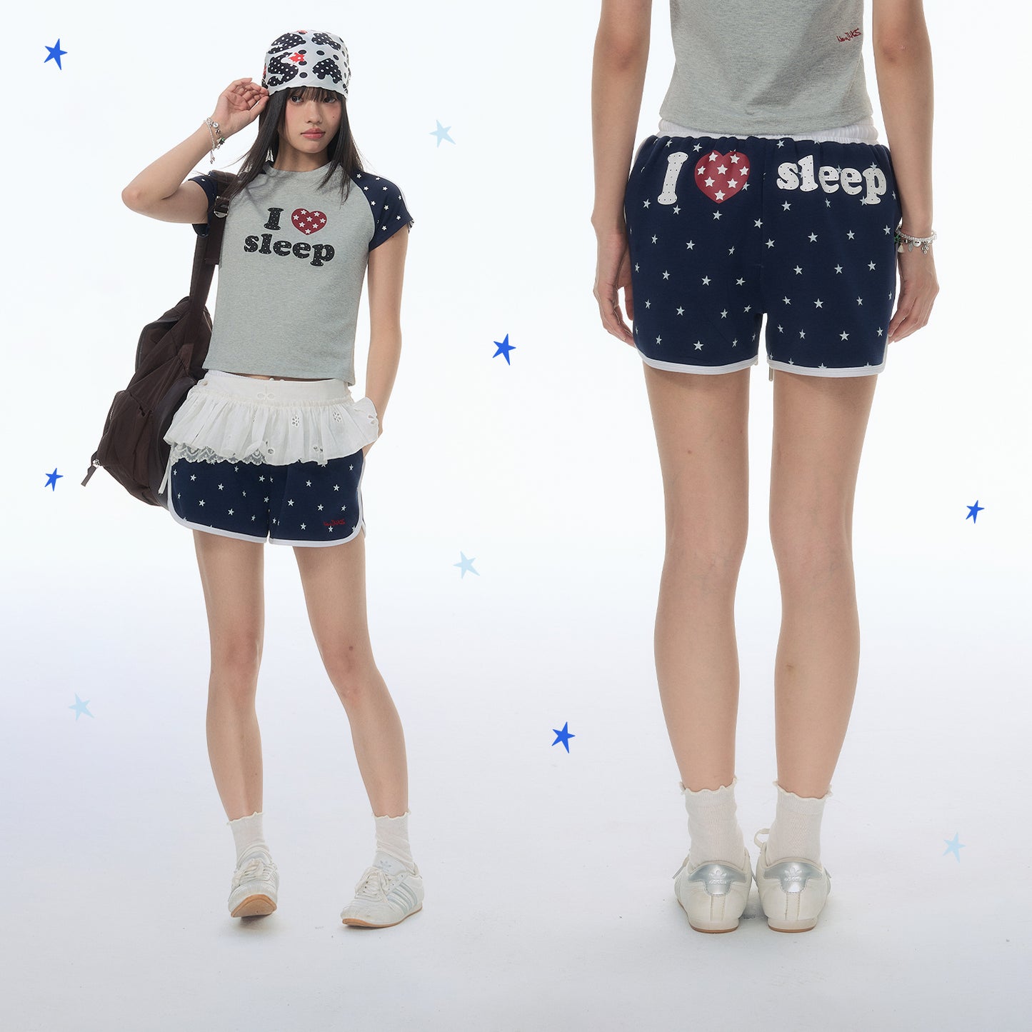 NewJNXS "LOVE SLEEP" All-Over Star Print Shorts