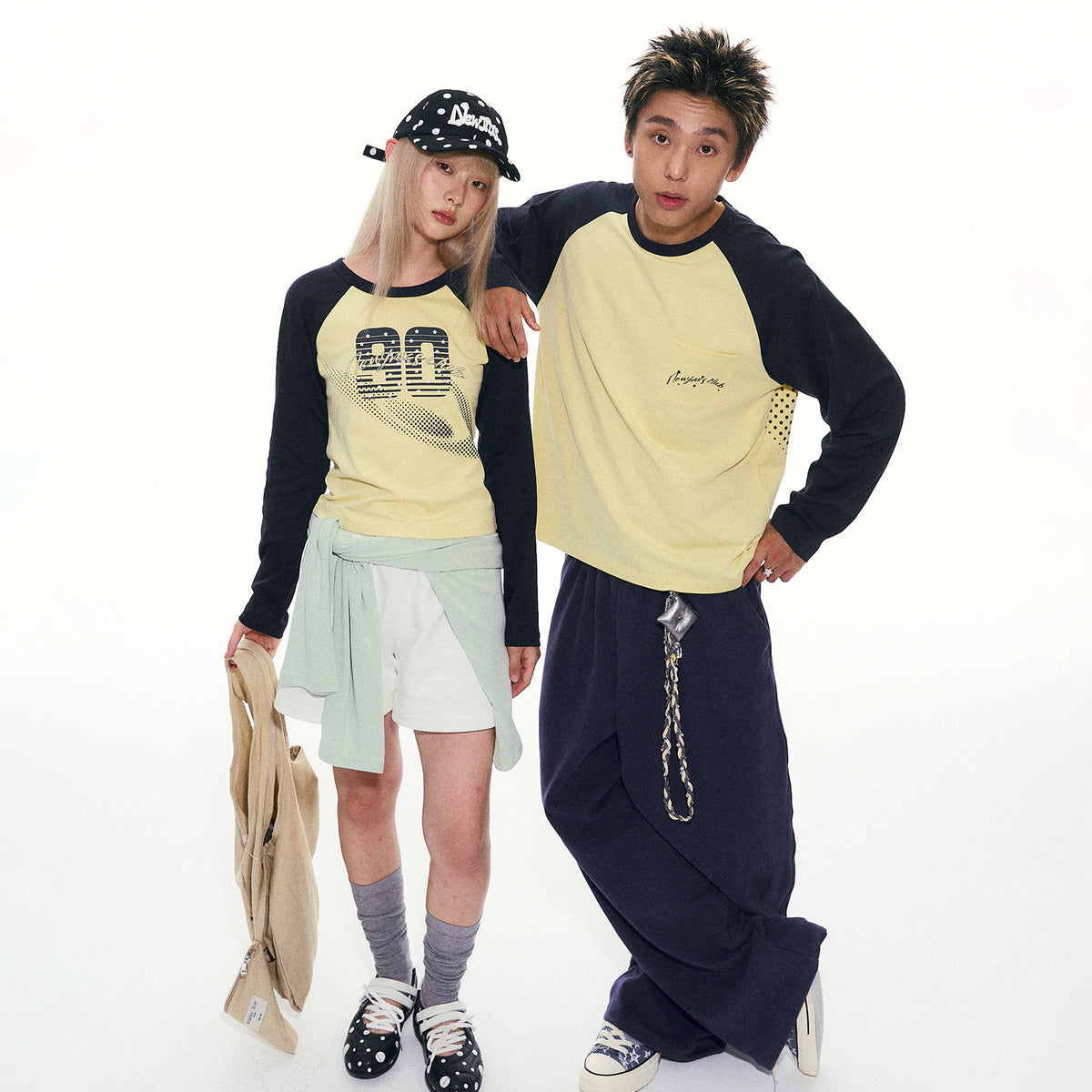NewJNXS Contrast Panel Number Long Sleeve Tee