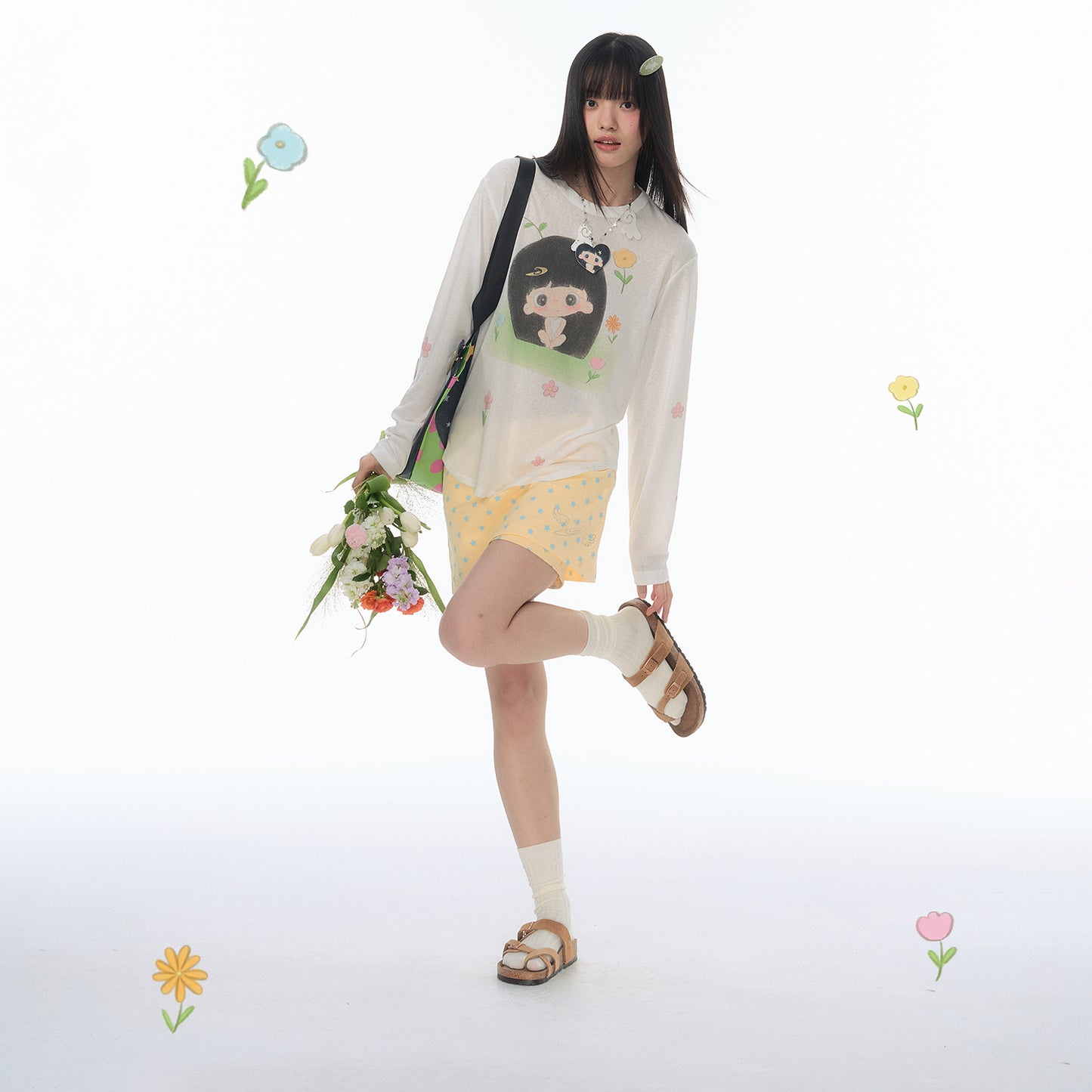 【NewJNXS × Kuku 2.0】Garden Floral Lyocell Oversized Long Sleeve Tee