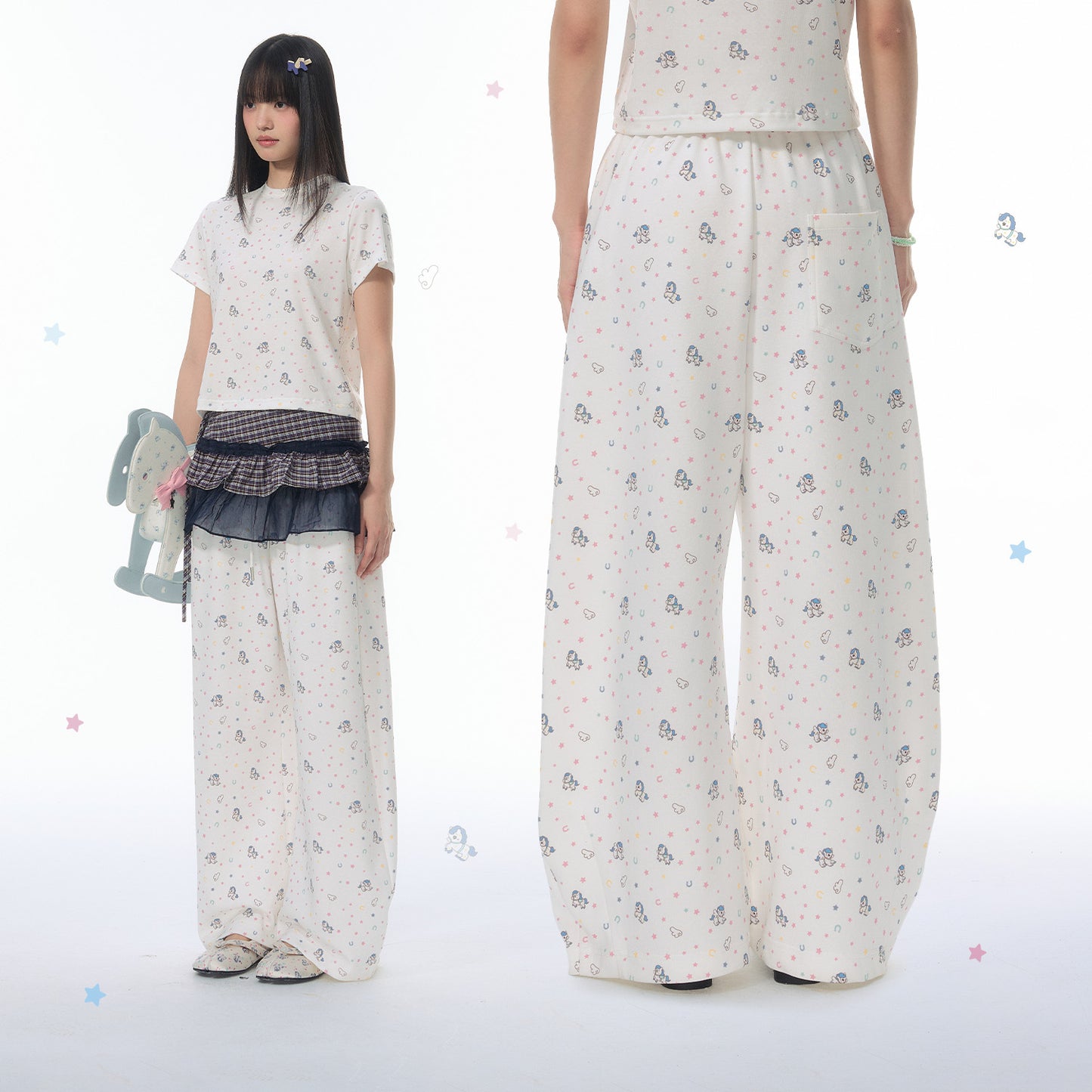 NewJNXS SS Pegasus Print Lyocell Wide-Leg Pants
