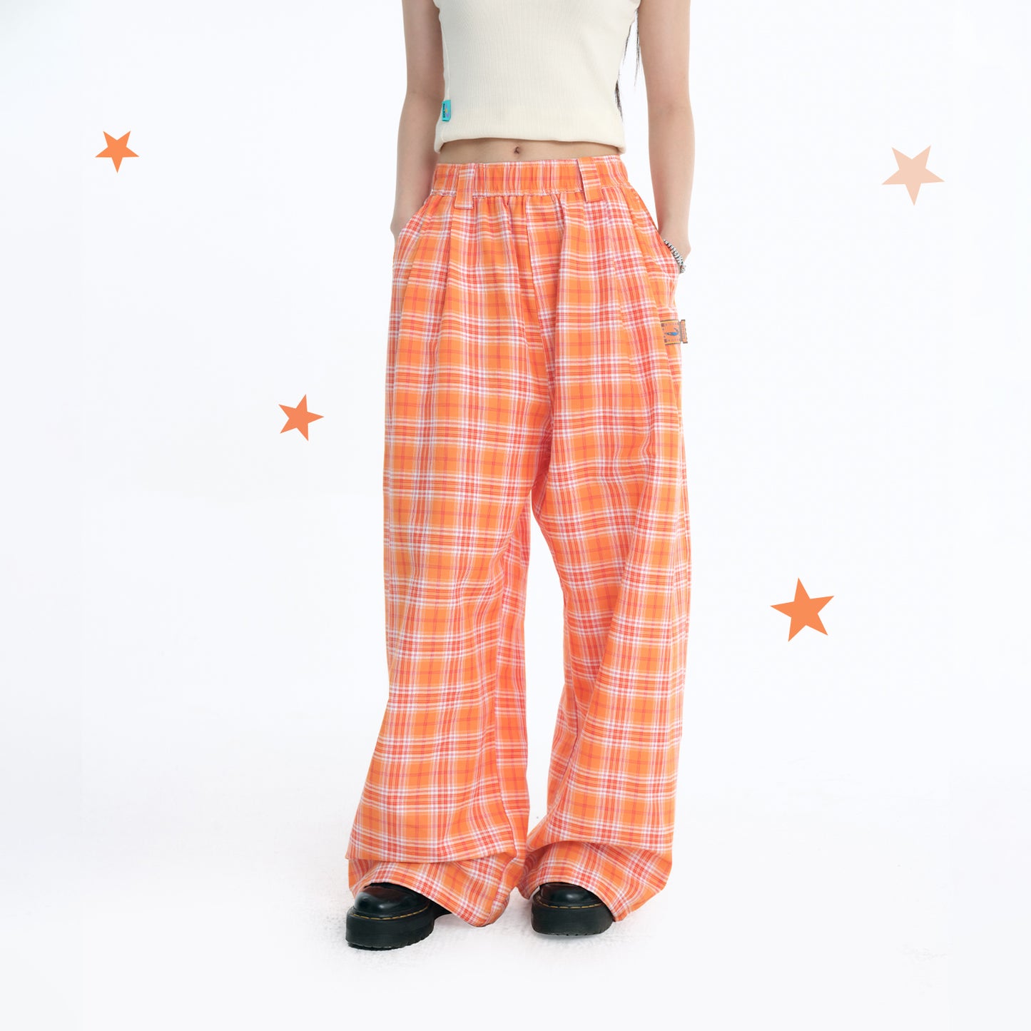 NewJNXS Wrinkle-Resistant Plaid Wide-Leg Pants
