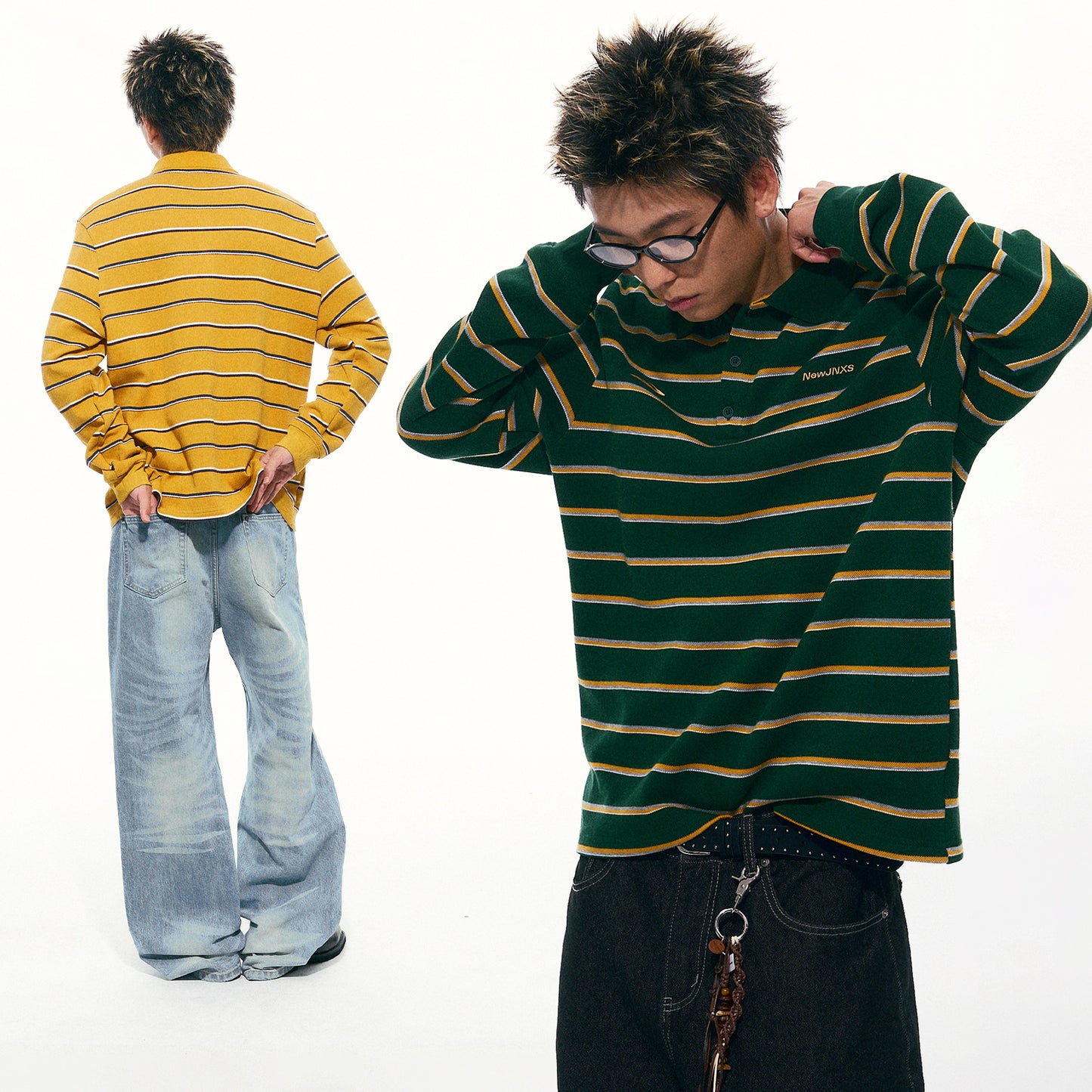 NewJNXS Striped Polo Long Sleeve Tee