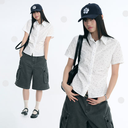 NewJNXS Star Polka Dot Cropped Short-Sleeve Shirt