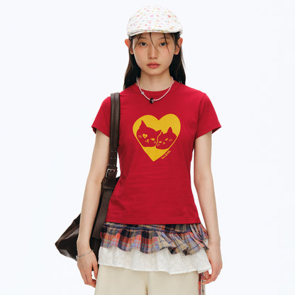 NewJNXS Cat Dog Heart Print Family Tee