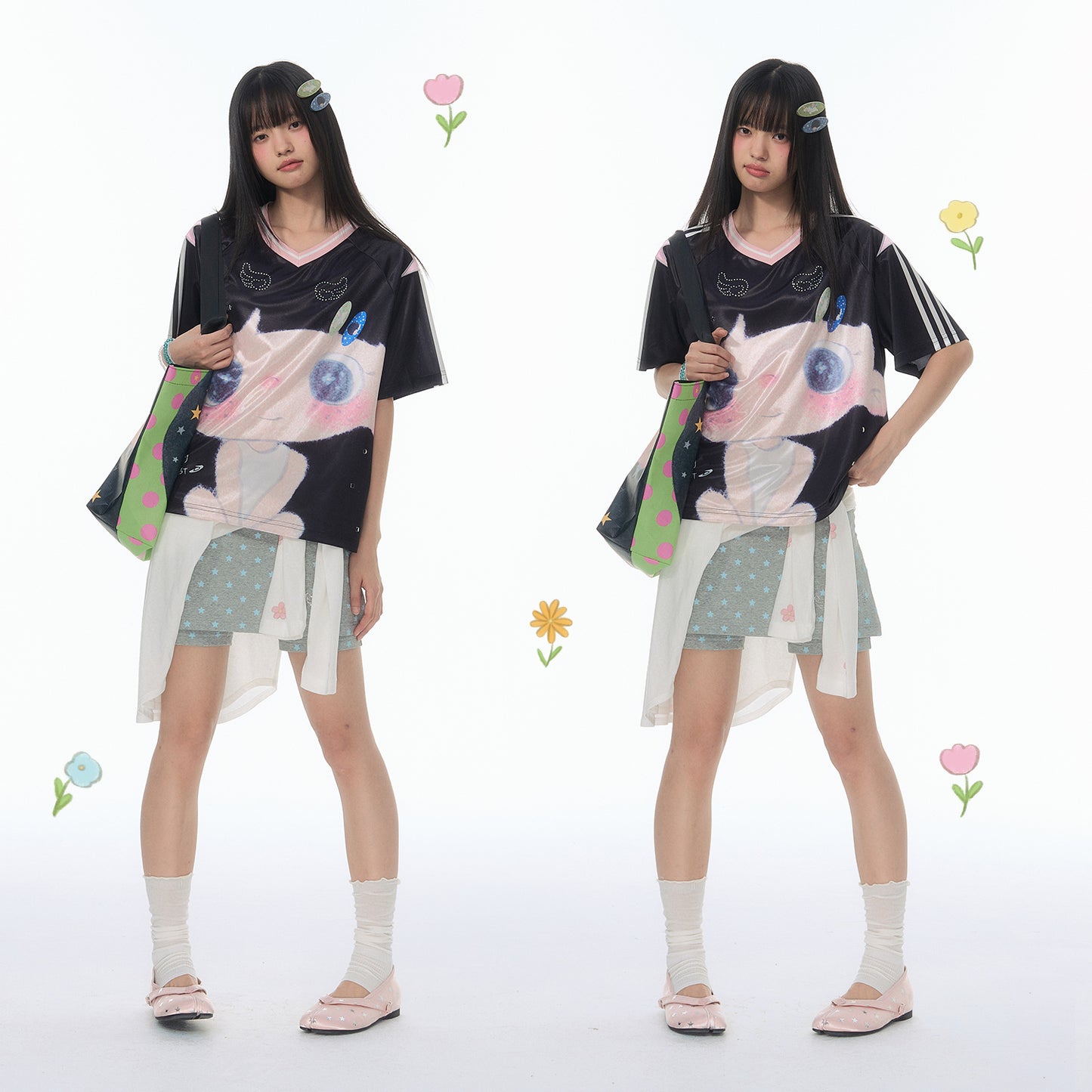 【NewJNXS × Kuku 2.0】Kuku Oversized Graphic Rhinestone Tee