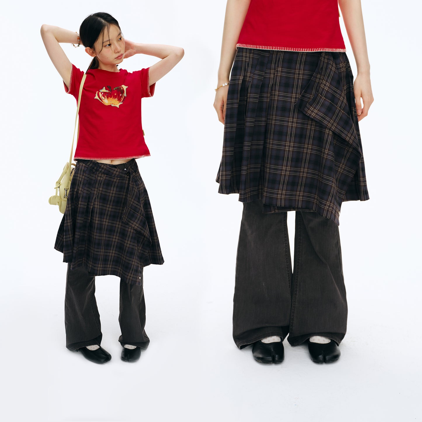 NewJNXS Classic A-Line Plaid Pleated Skirt