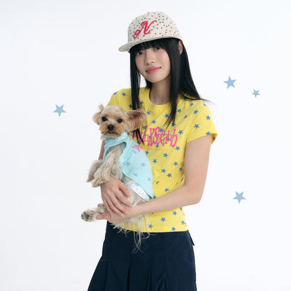 NewJNXS All-Over Star Print Slim-Fit T-Shirt & Pet Tee