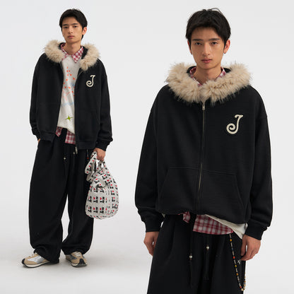 NewJNXS Detachable Plush Collar Jacket & Pants Set