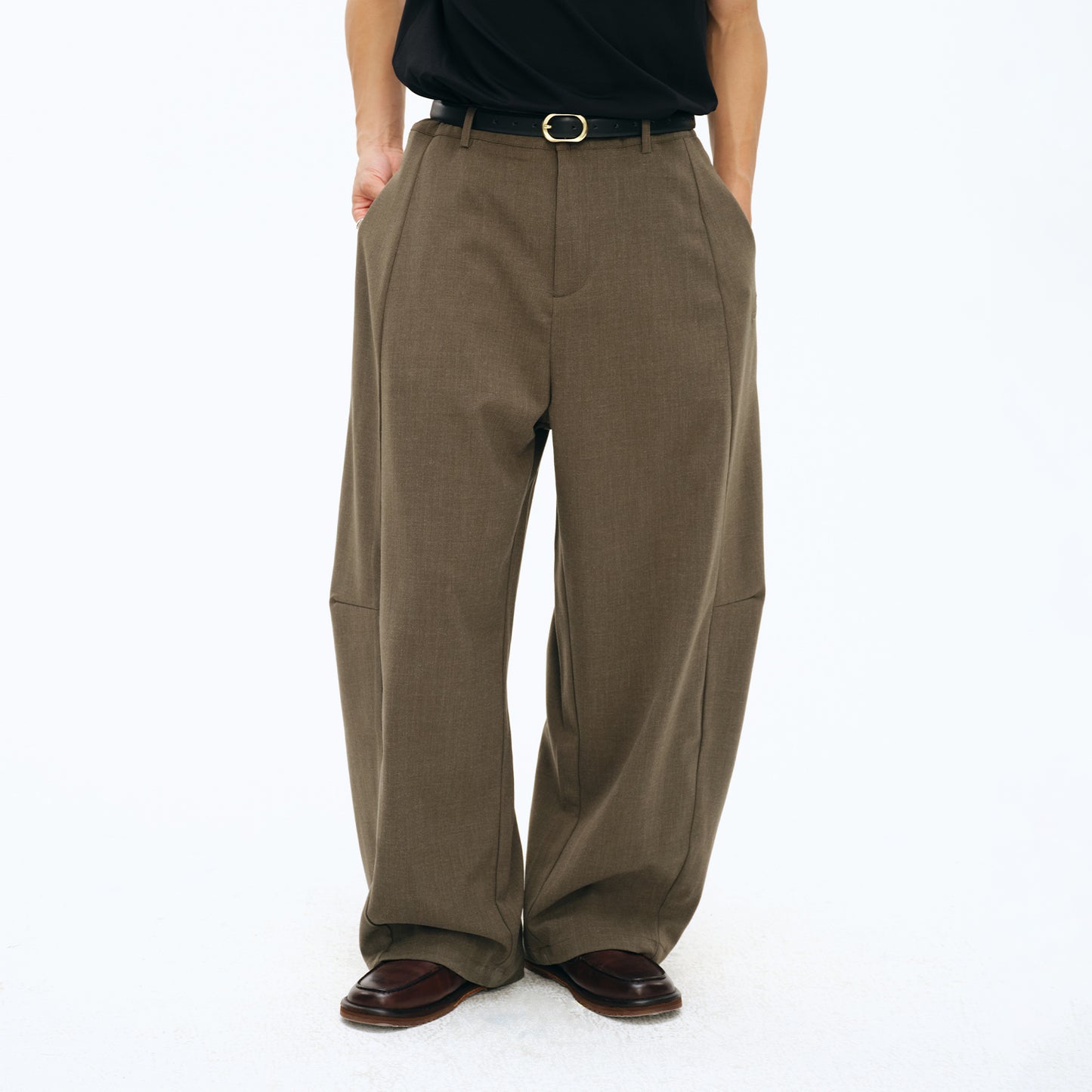 NewJNXS Cotton-Linen Adjustable Pleated Curved-Leg Pants