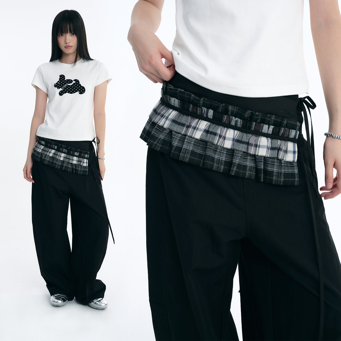 NewJNXS Plaid Pleated Layering Skirt