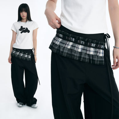 NewJNXS Plaid Pleated Layering Skirt