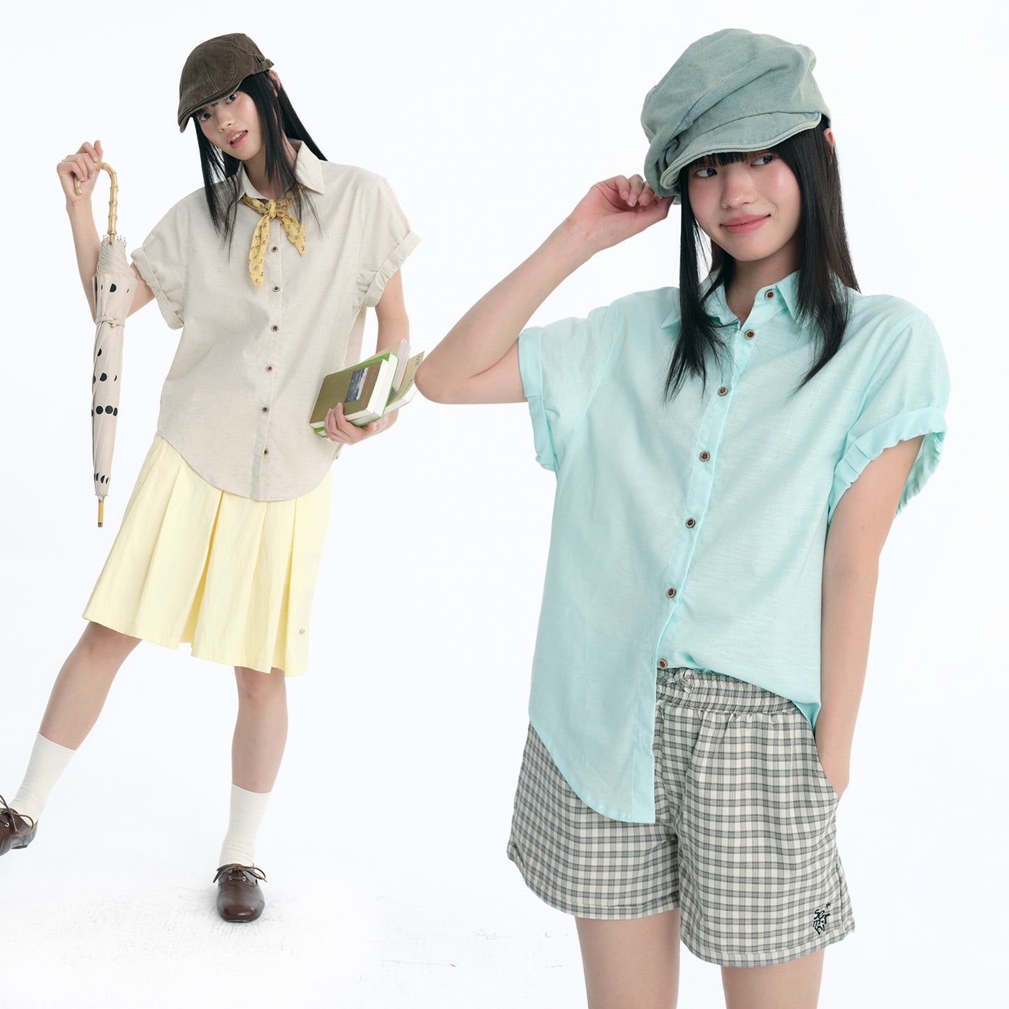 NewJNXS Linen-Cotton Blend Short-Sleeve Shirt