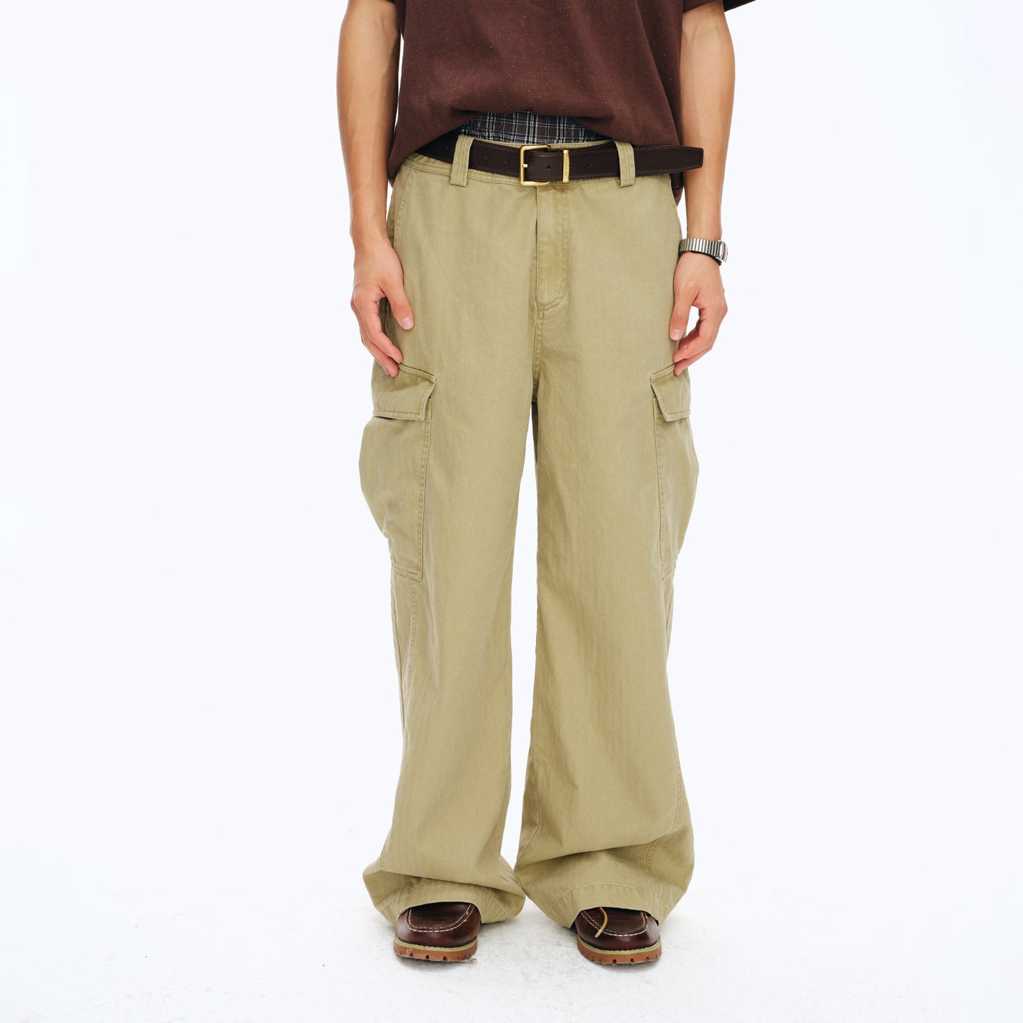 NewJNXS Washed Herringbone Straight-Leg Cargo Pants