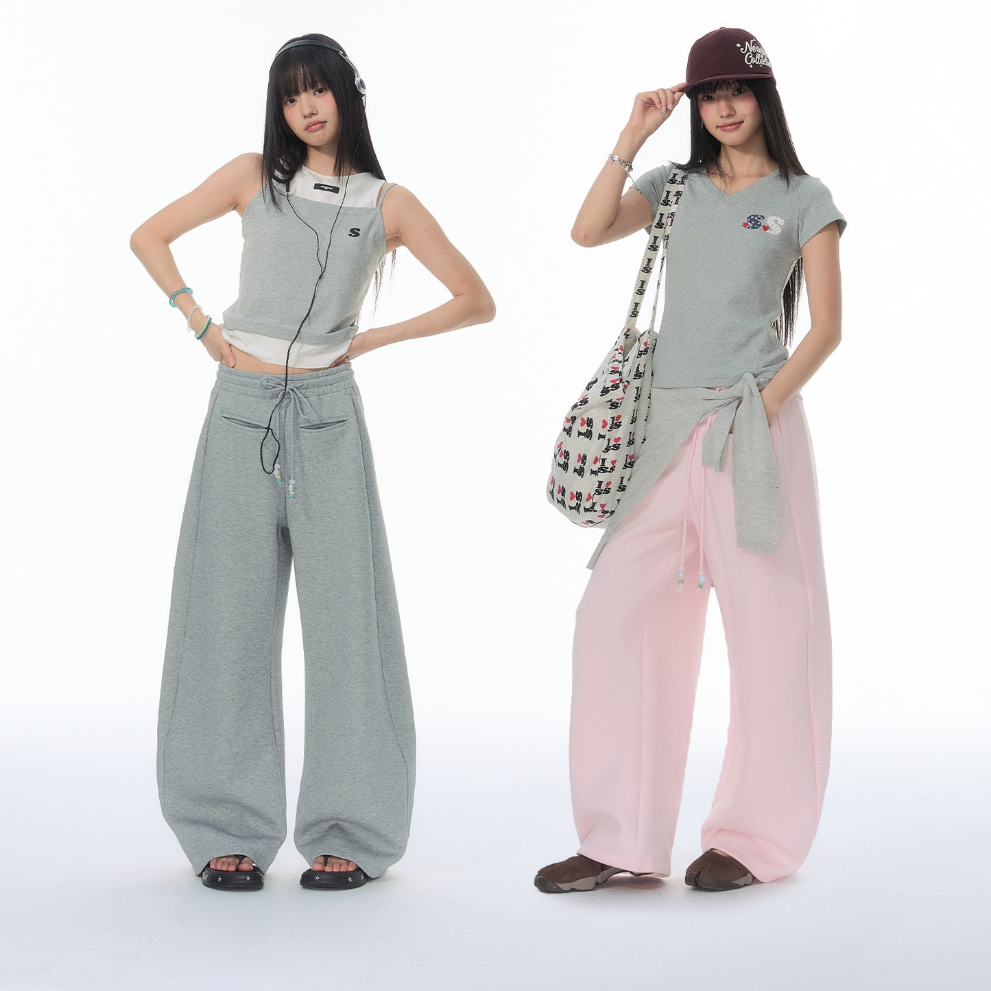 NewJNXS SS Beaded Drawstring Barrel-Leg Pants