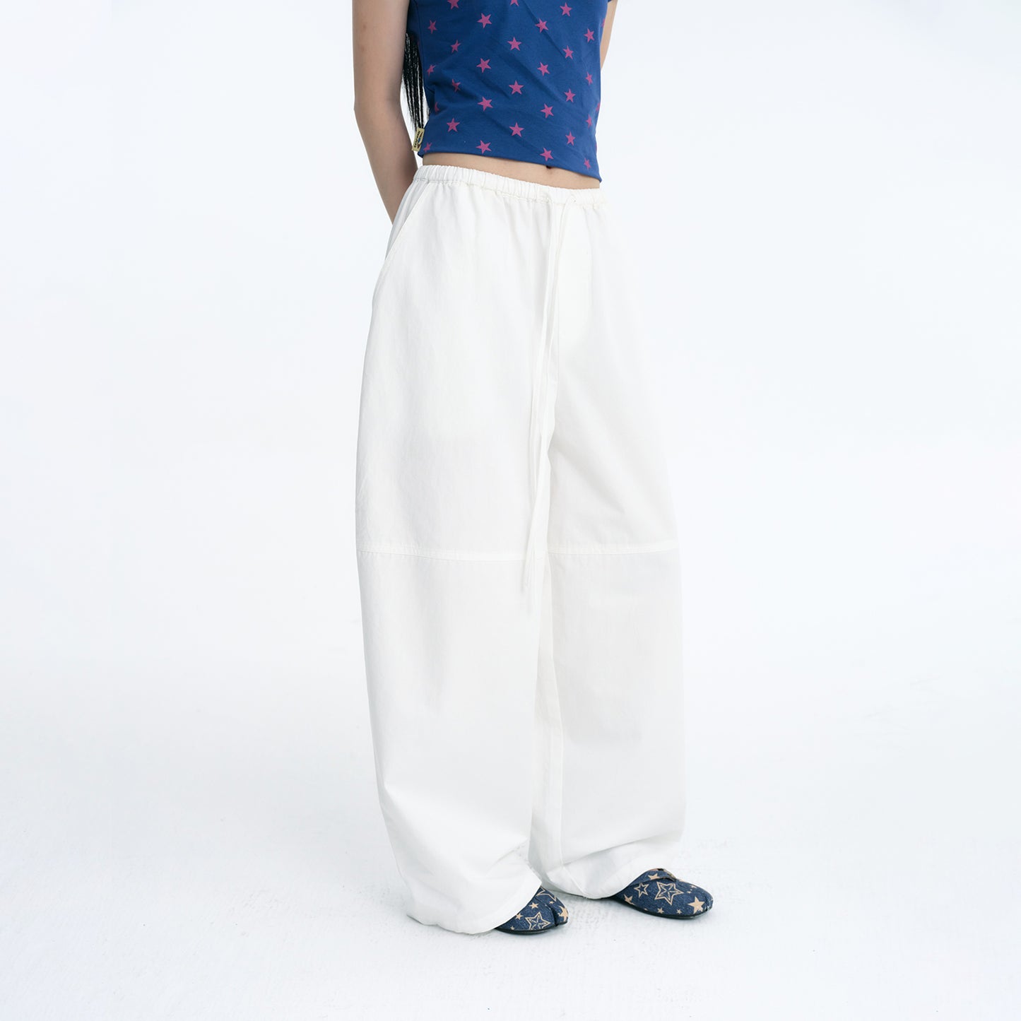 NewJNXS Cotton Drawstring Elastic Waist Wide-Leg Pants