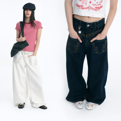 NewJNXS Angel Wings Embroidered Jeans