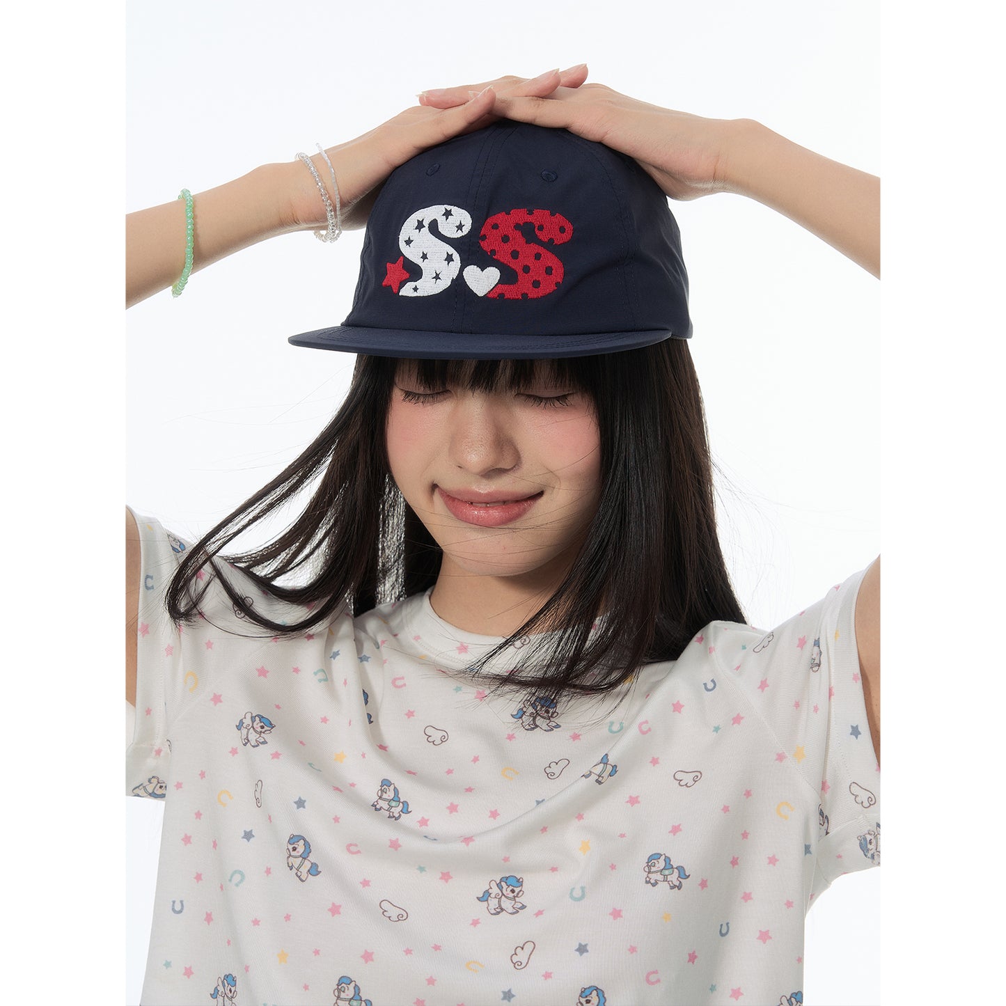 NewJNXS Heart & Wings Embroidered Flat Brim Cap