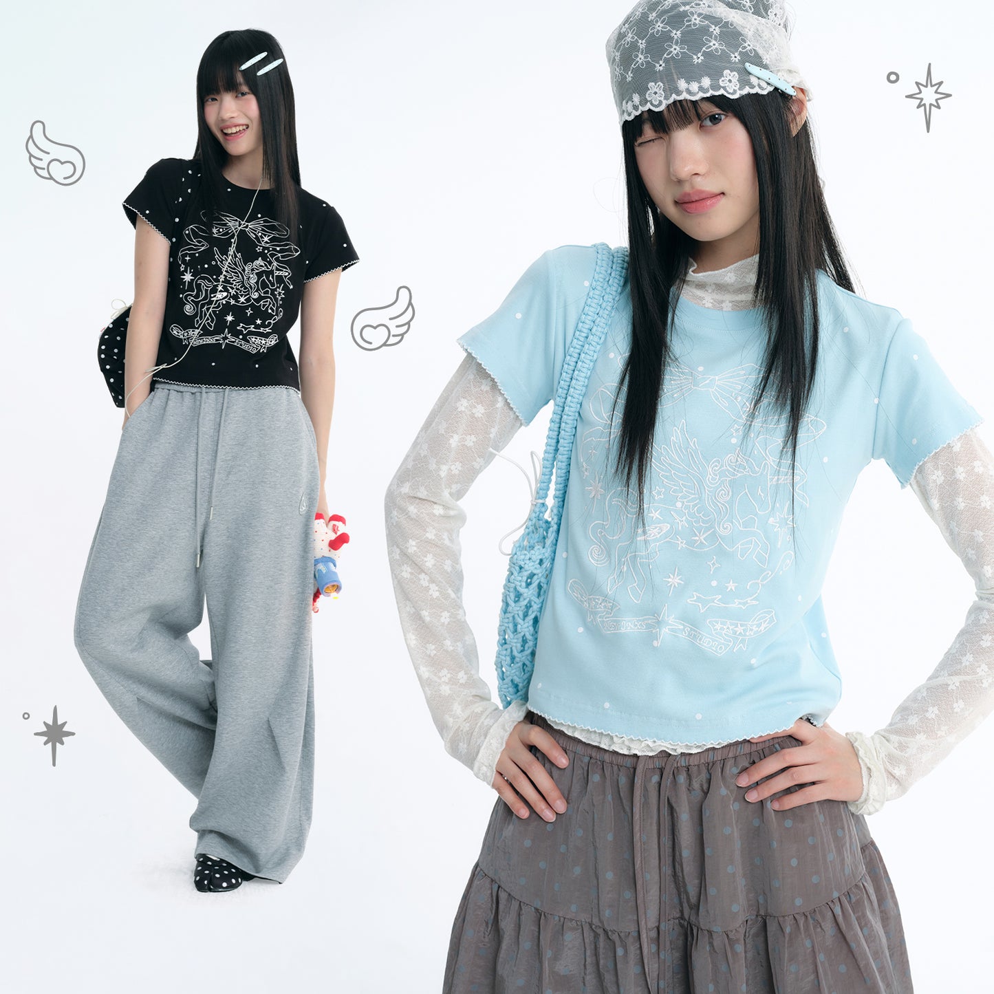 NewJNXS Unicorn Polka Dot Print Slim-Fit T-Shirt& Pet Tee