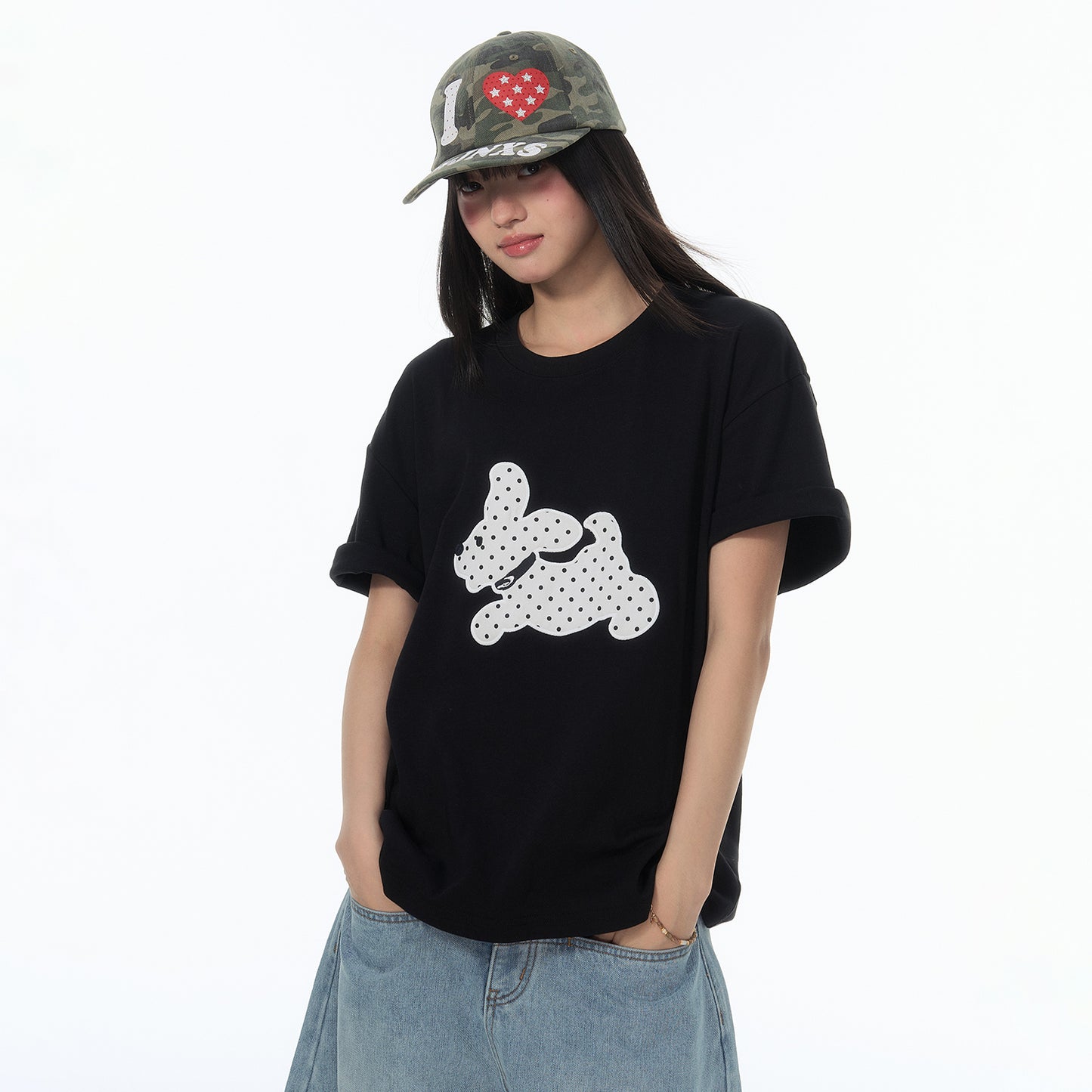 NewJNXS Polka Dot Puppy Patch Cropped T-Shirt