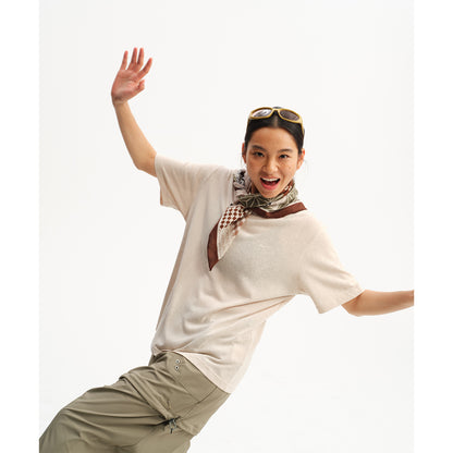 NewJNXS Linen-Feel Relaxed Basic T-Shirt