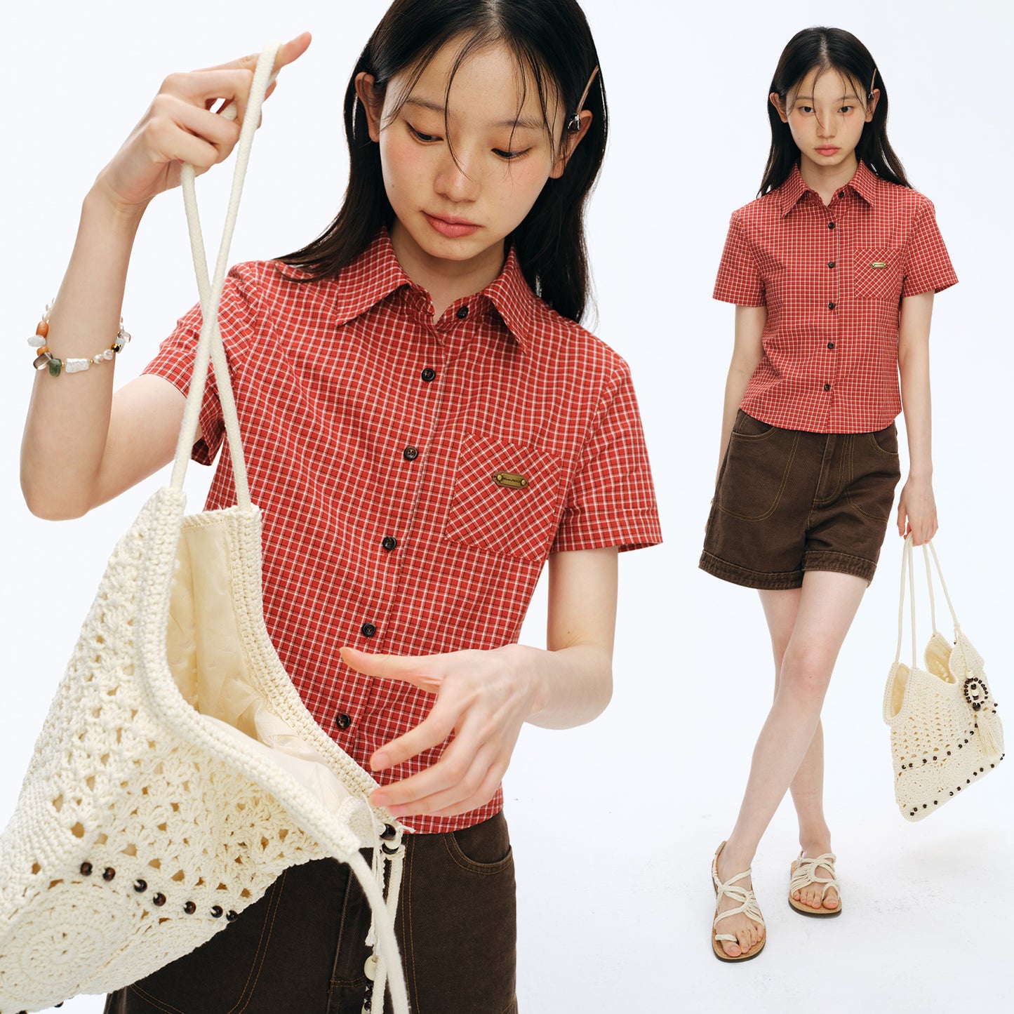 NewJNXS Vintage Plaid Drop Shoulder Couple Shirt