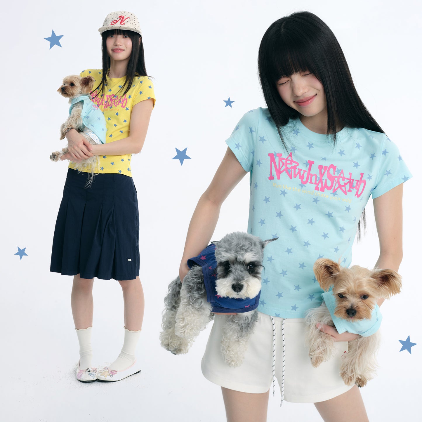 NewJNXS All-Over Star Print Slim-Fit T-Shirt & Pet Tee