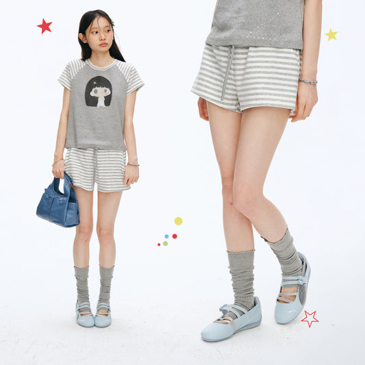 【NewJNXS x Kuku】 Striped Knit Elastic Waist Shorts