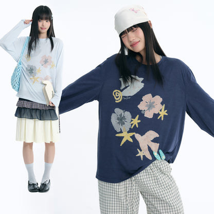 NewJNXS Lyocell Bird & Floral Print Blouse