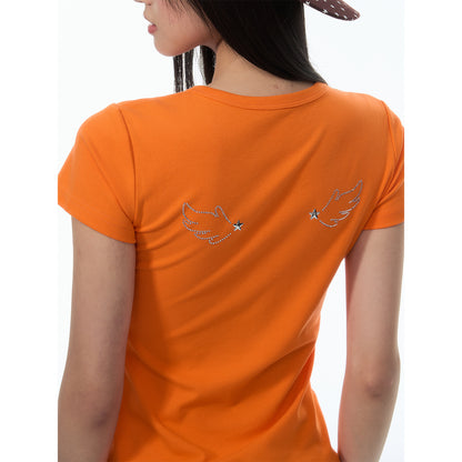 NewJNXS SS Wing Rhinestone Stretch Knit Tee