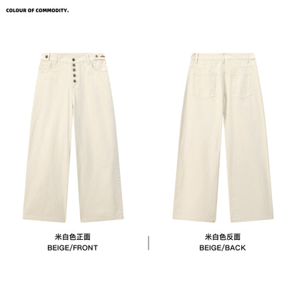NewJNXS Washed Five-Button Embroidered Loose Straight-Leg Cargo Pants