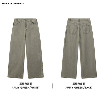NewJNXS Washed Five-Button Embroidered Loose Straight-Leg Cargo Pants