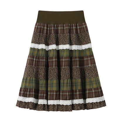 NewJNXS SS Plaid & Floral Patchwork Maxi Skirt